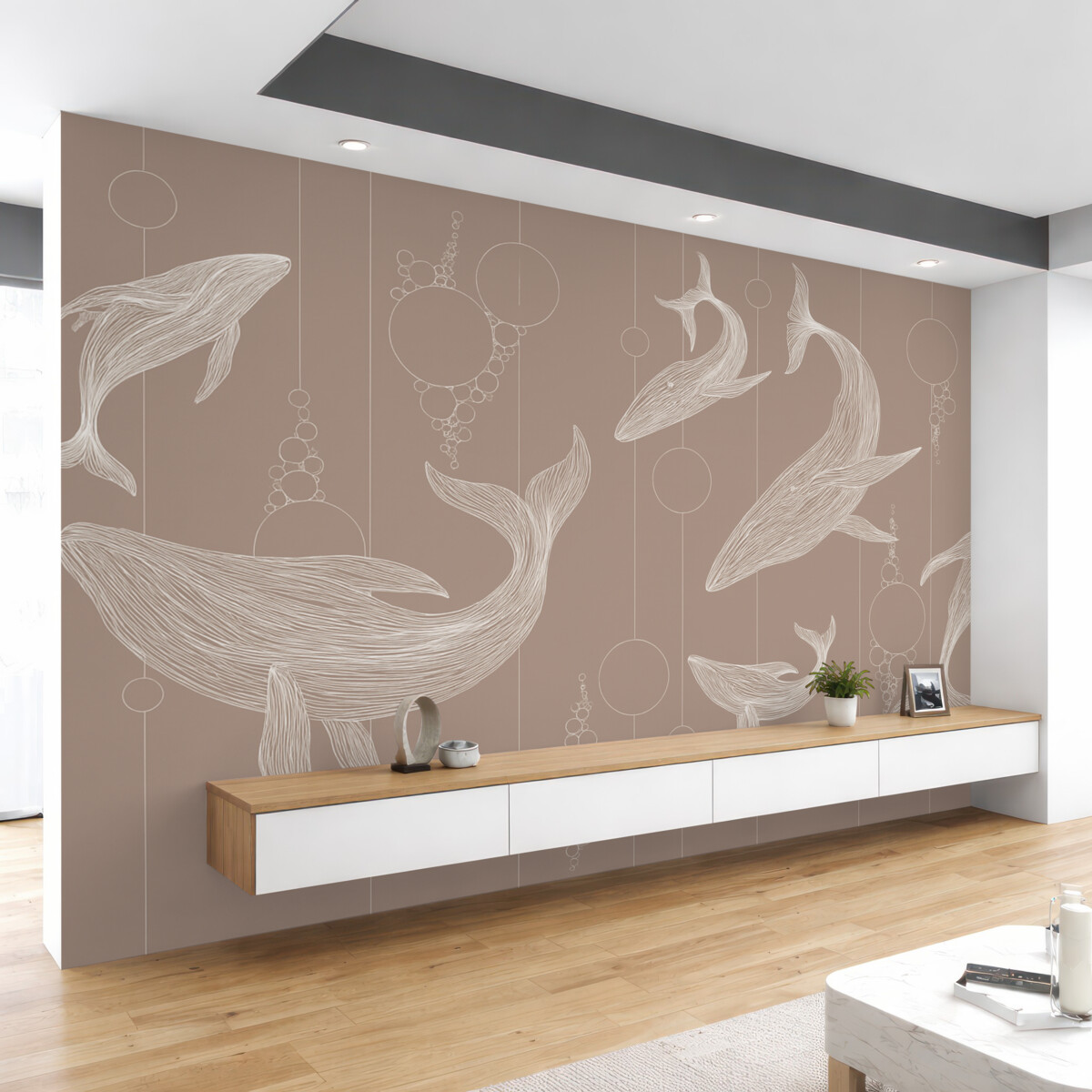 Fototapeta Wieloryby oraz azbest na beżowym tle.