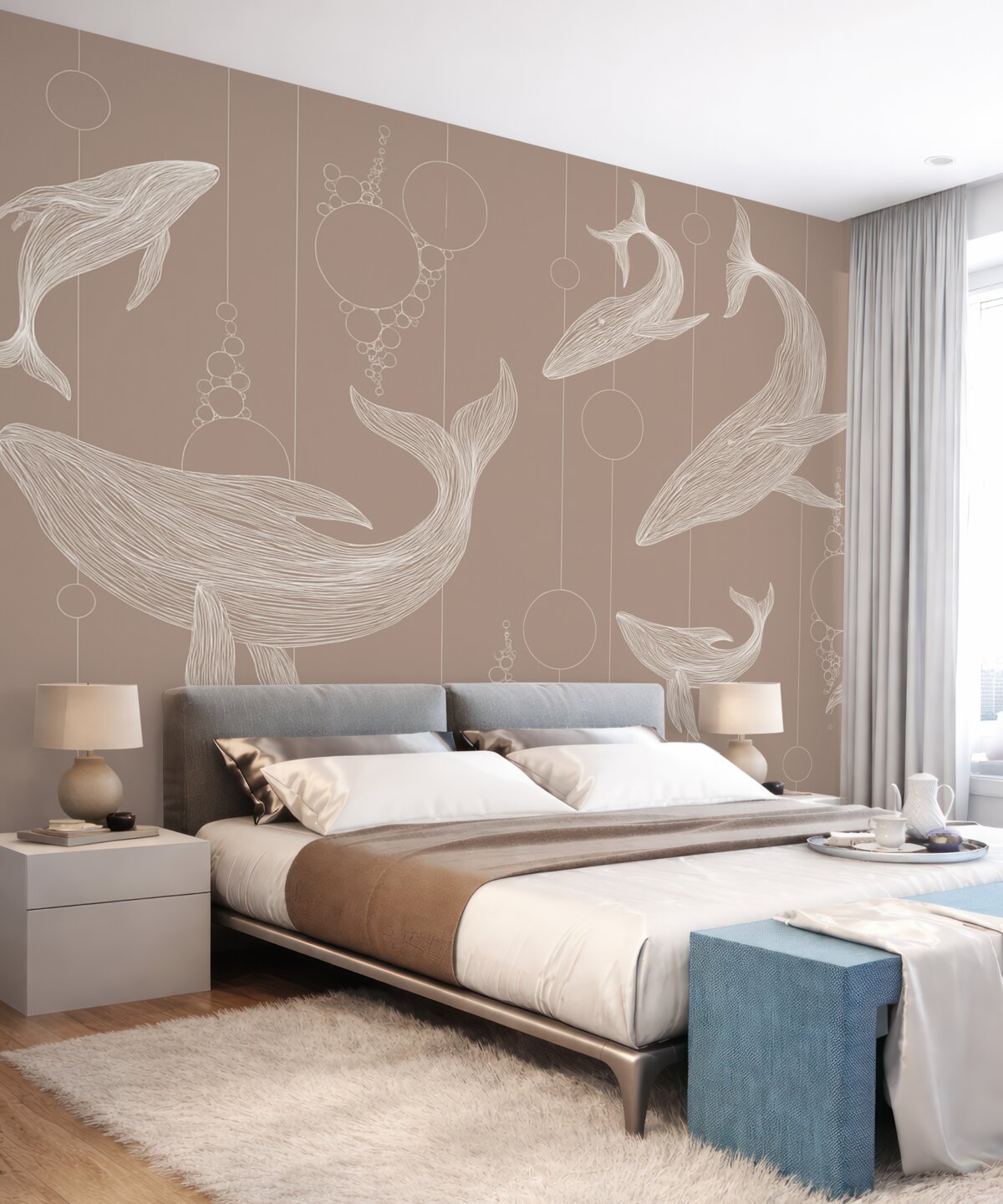 Fototapeta Wieloryby oraz azbest na beżowym tle.