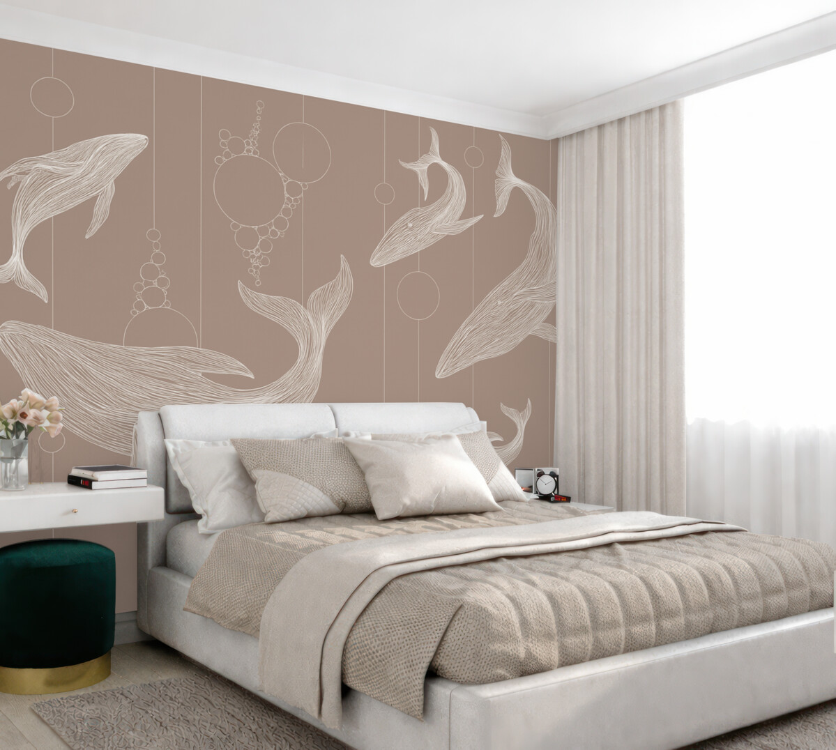 Fototapeta Wieloryby oraz azbest na beżowym tle.