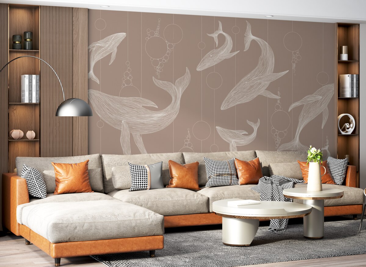 Fototapeta Wieloryby oraz azbest na beżowym tle.