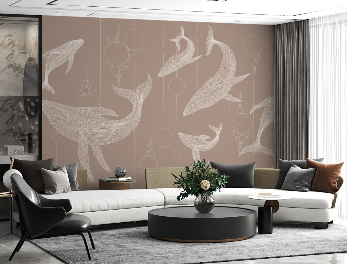 Fototapeta Wieloryby oraz azbest na beżowym tle.