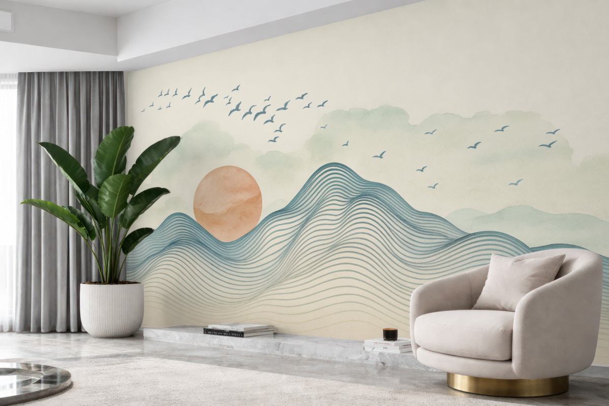 Fototapeta Górskie pasma, słońce, ptaszki.