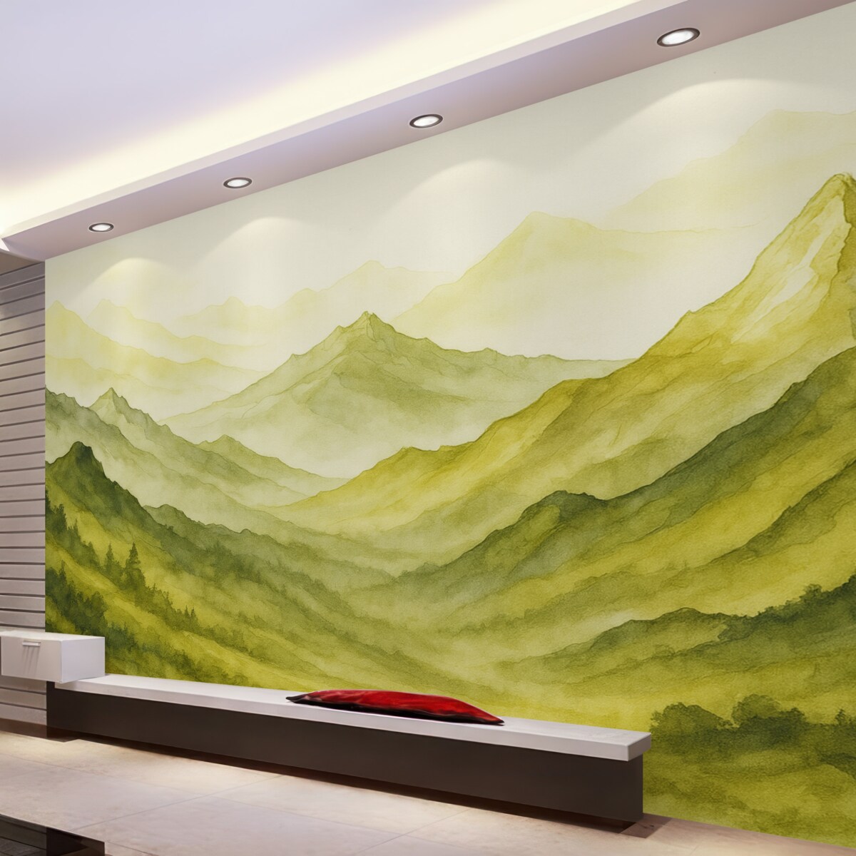 Fototapeta Zielone łańcuchy górskie, wilgotna akwarela.