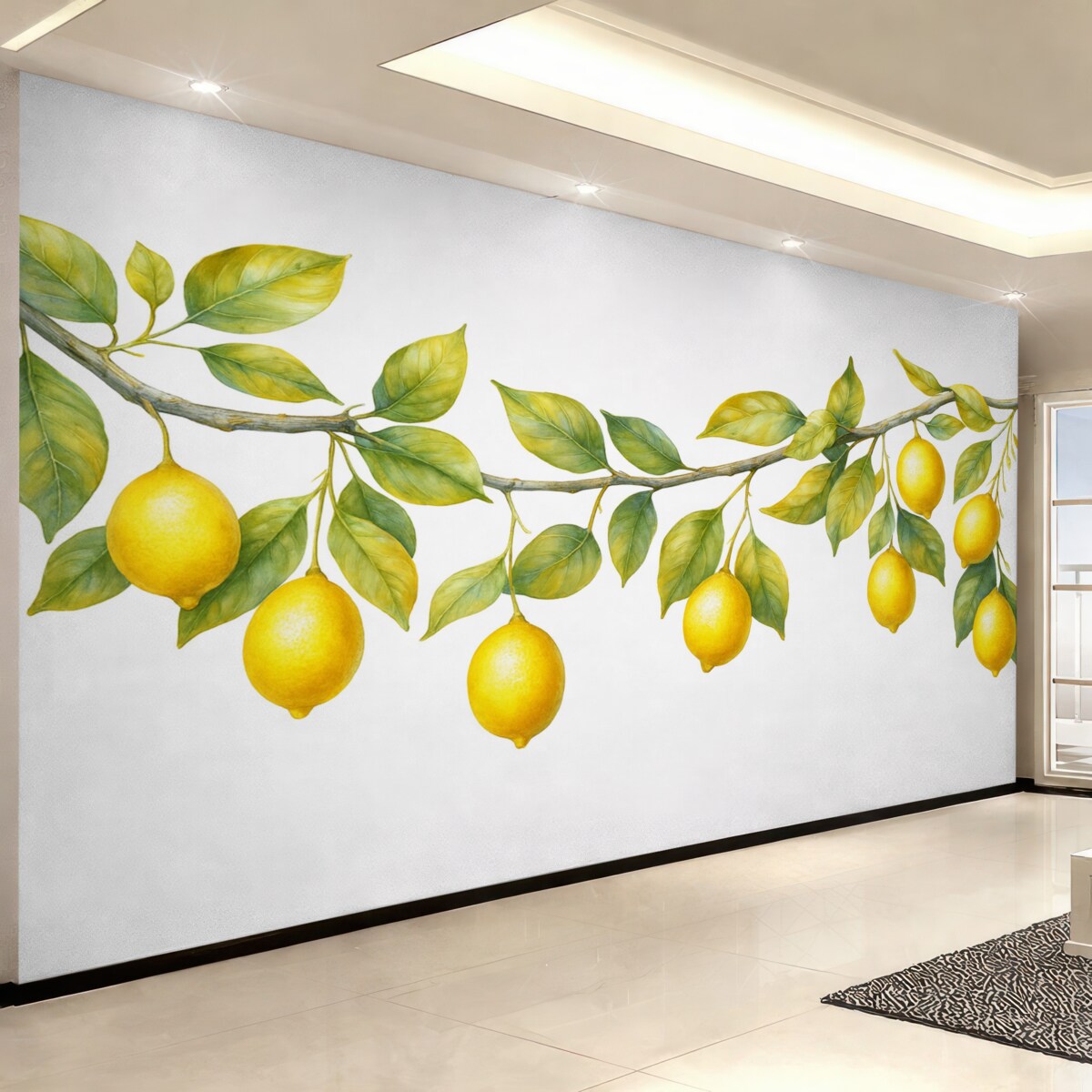 Fototapeta Styl retro z liśćmi i owocami w akwareli cytrynowej.