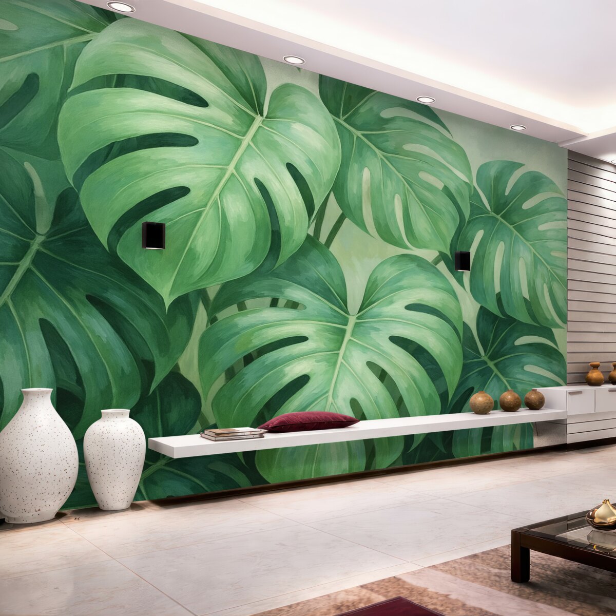 Fototapeta Duże zielone liście tropikalnej monstery.