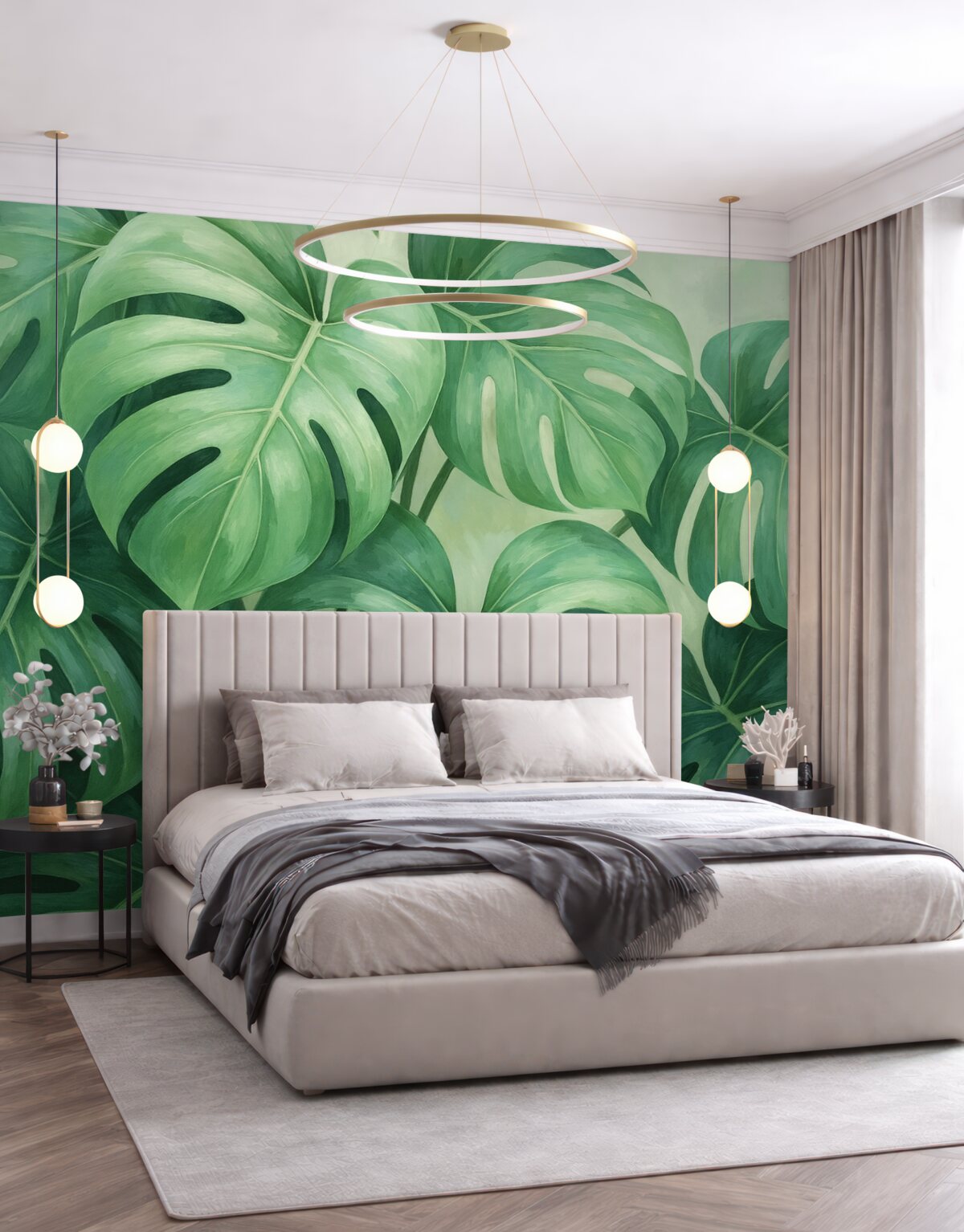 Fototapeta Duże zielone liście tropikalnej monstery.