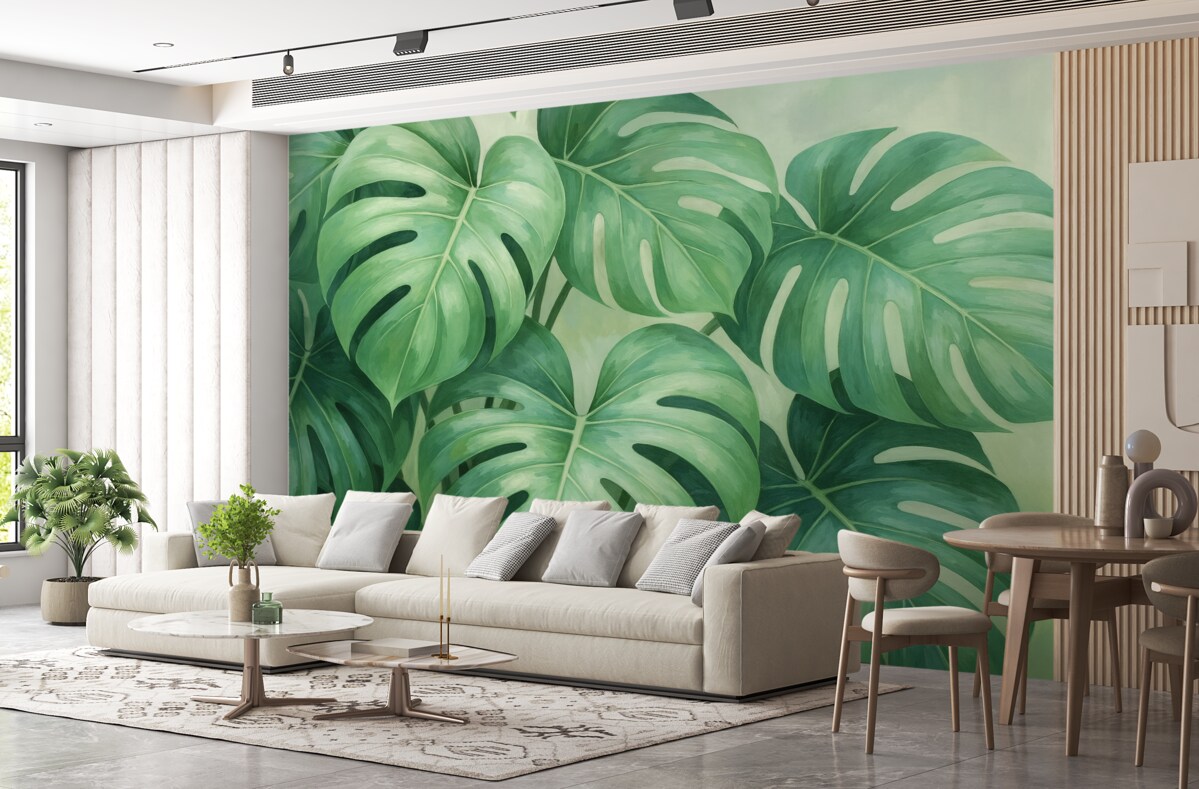 Fototapeta Duże zielone liście tropikalnej monstery.