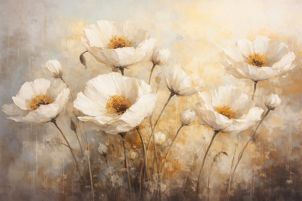 Fototapeta Retro Białe Maki.