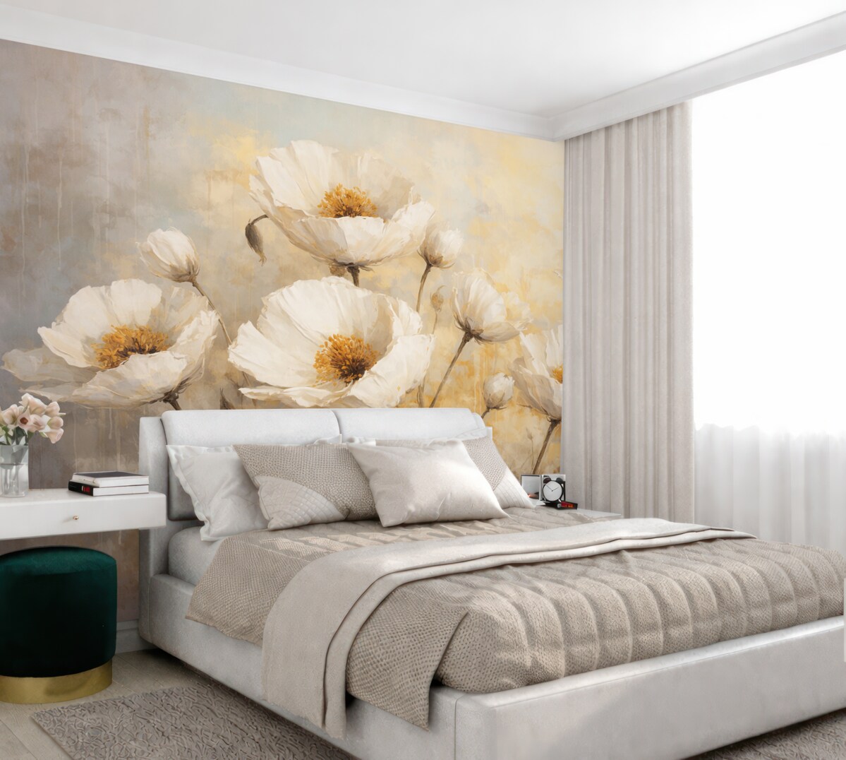 Fototapeta Retro Białe Maki.