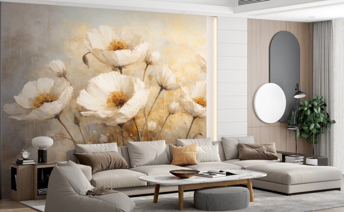 Fototapeta Retro Białe Maki.