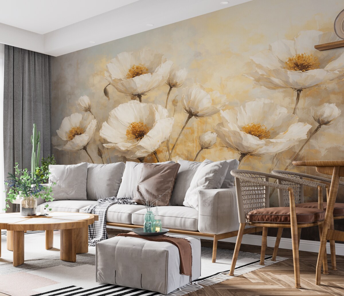 Fototapeta Retro Białe Maki.