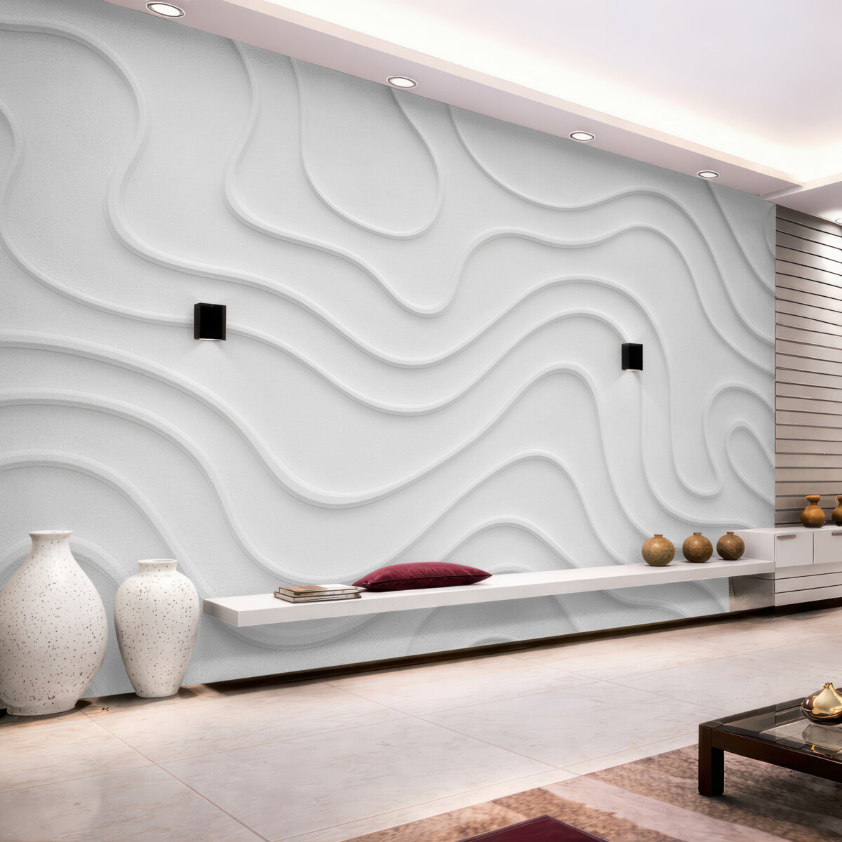 Fototapeta Gładkie abstrakcyjne kreski na mlecznym tle z symulacją objętości.