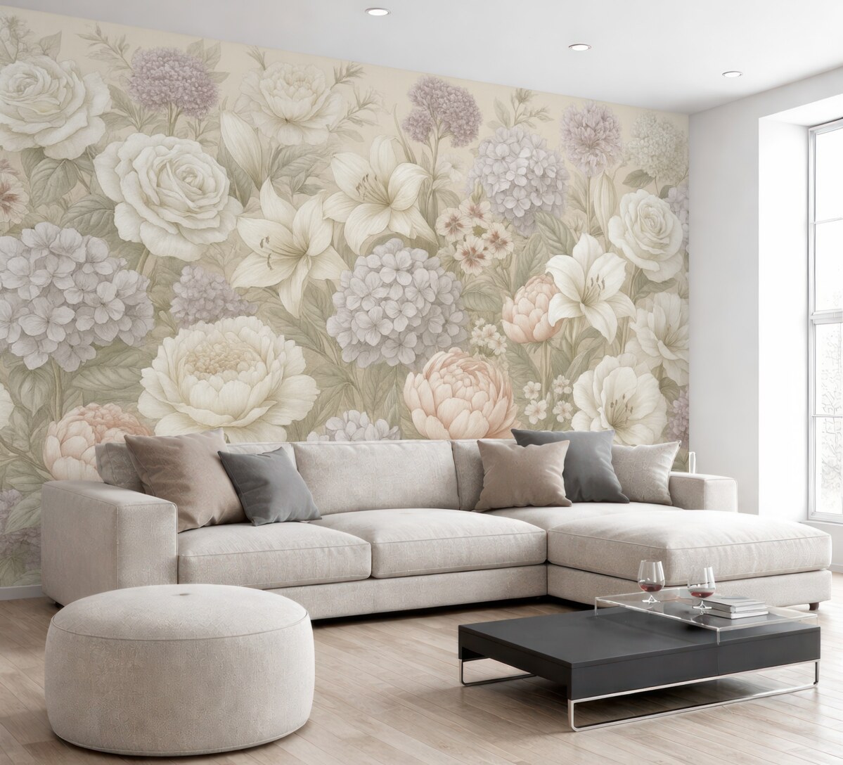 Fototapeta Czarujący letni ogród w delikatnych barwach.