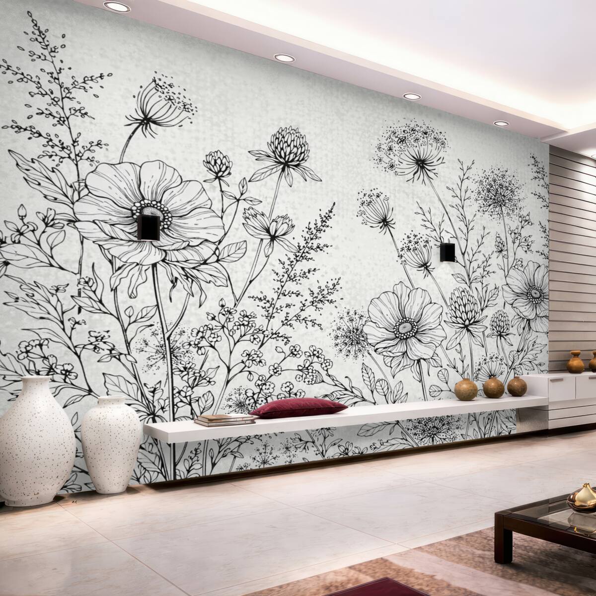 Fototapeta kwiaty namalowane na szarym tle