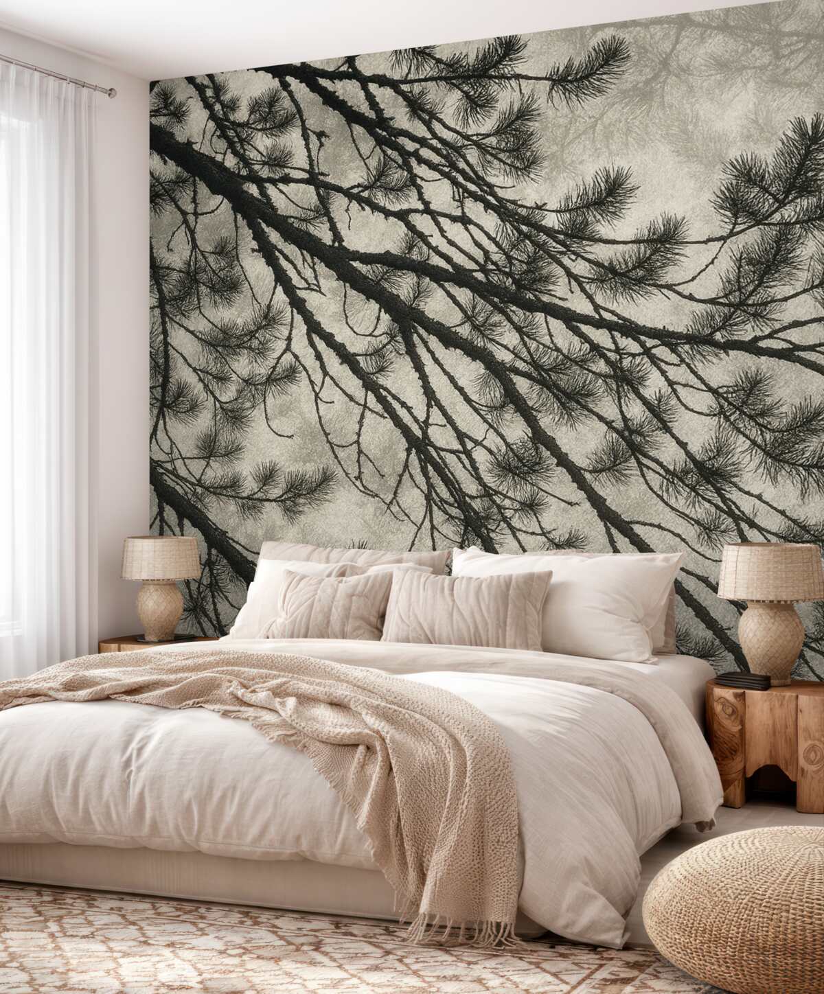 Fototapeta gałęzie ogromnego drzewa w tonacjach szarości