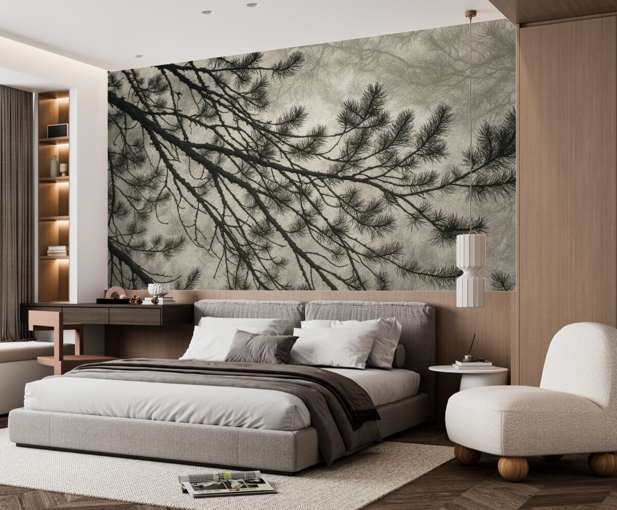 Fototapeta gałęzie ogromnego drzewa w tonacjach szarości