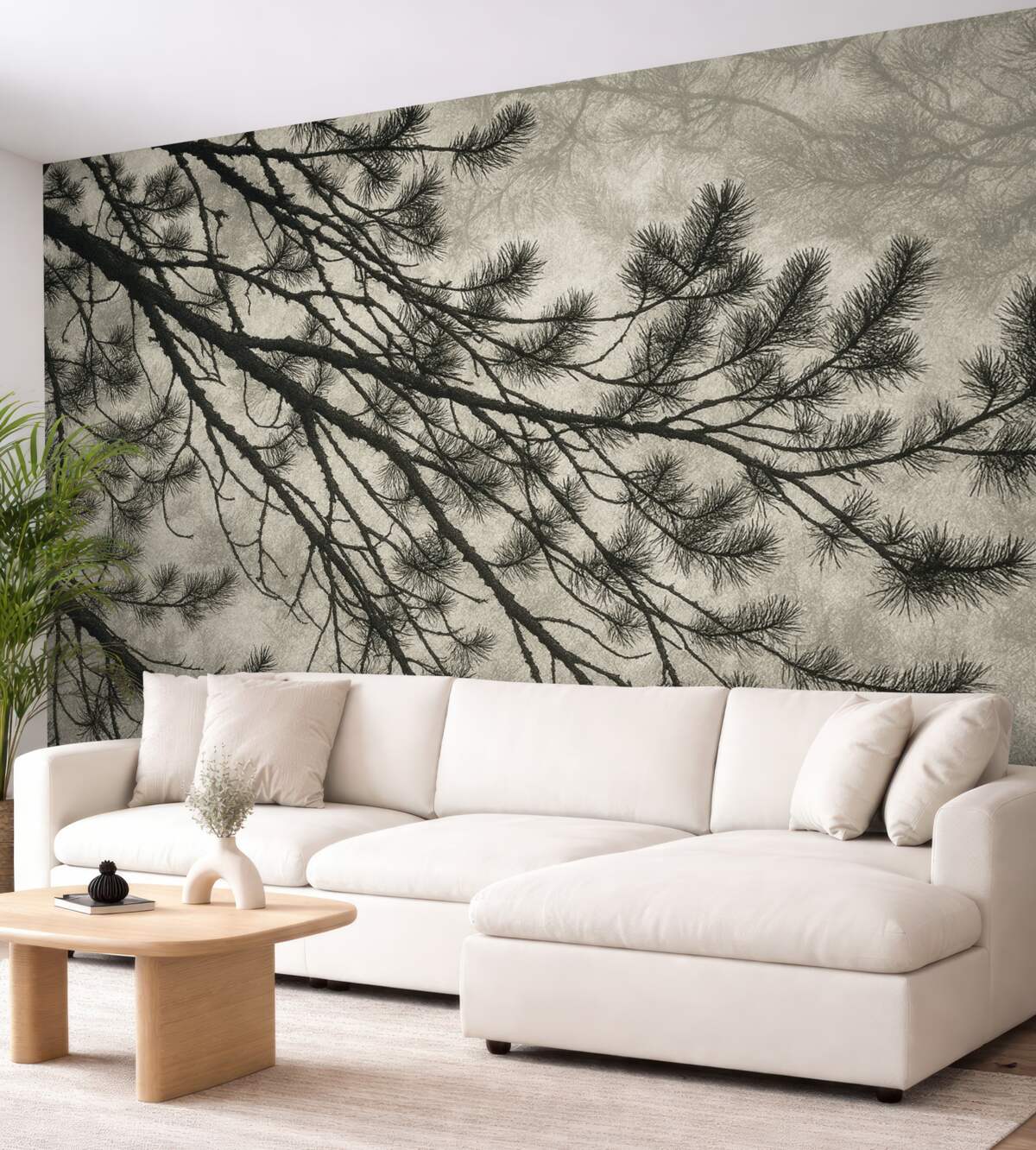 Fototapeta gałęzie ogromnego drzewa w tonacjach szarości