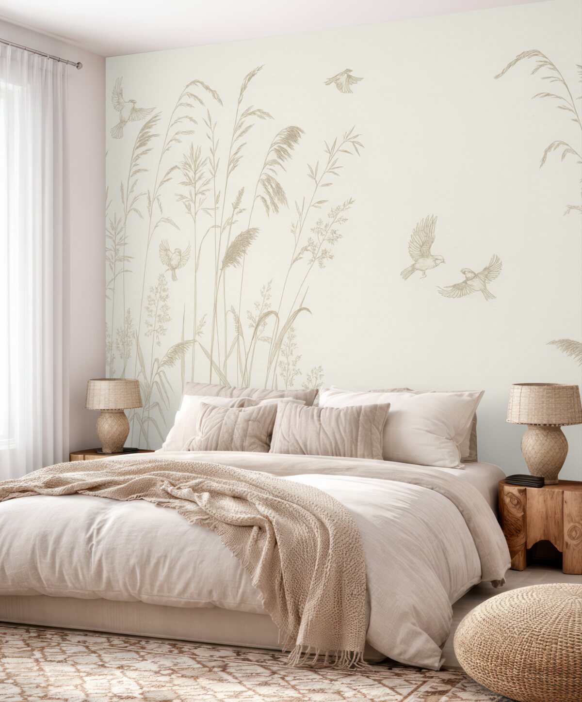 Fototapeta Roślinność i niewielkie ptaki, naturalny minimalizm.