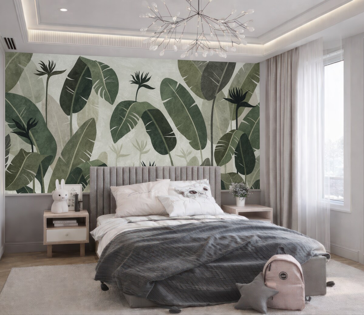 Fototapeta Zielone liście fernów na jasnym tle.