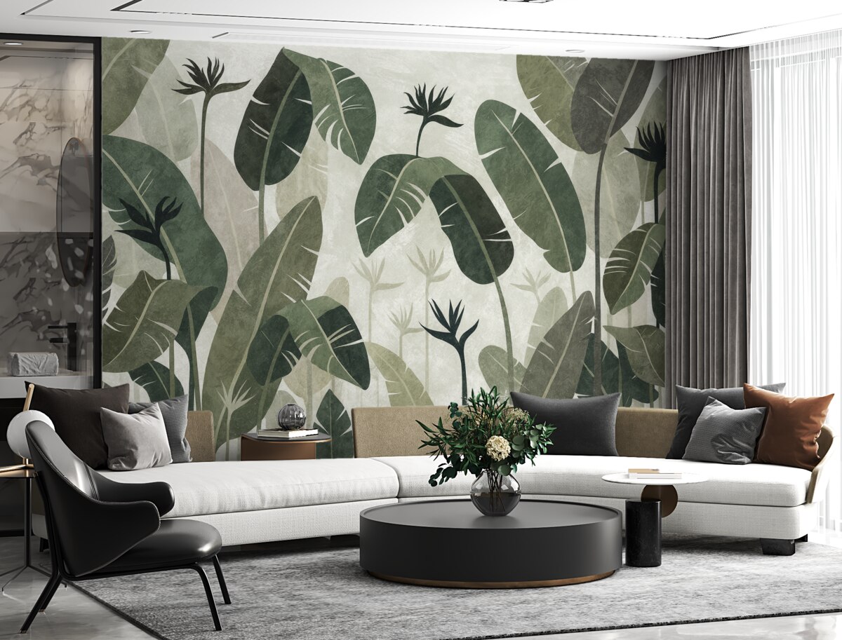 Fototapeta Zielone liście fernów na jasnym tle.