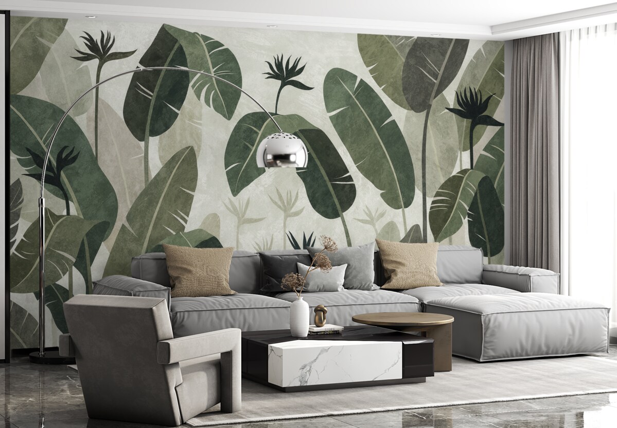 Fototapeta Zielone liście fernów na jasnym tle.