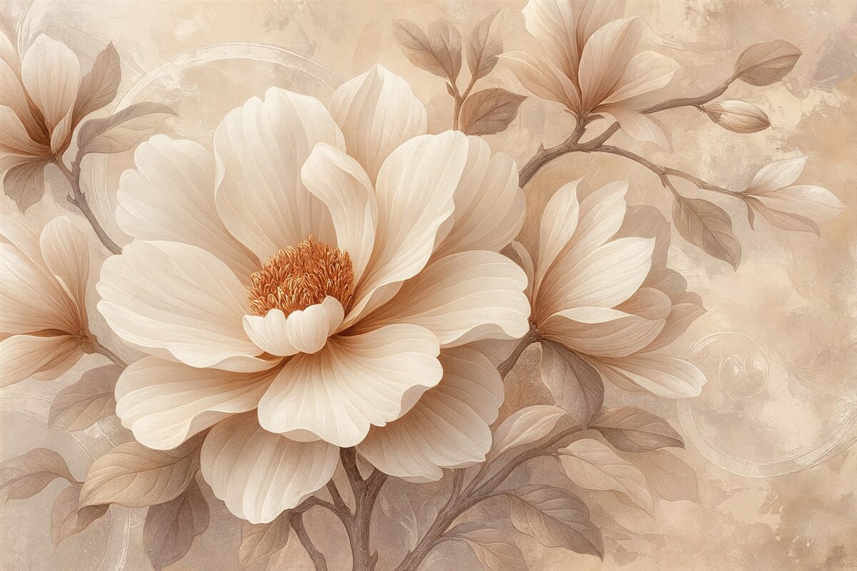 Fototapeta Wielki różowy kwiat na ścianie w stylu grungowym.