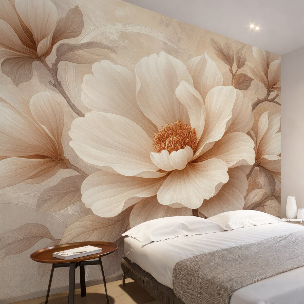 Fototapeta Wielki różowy kwiat na ścianie w stylu grungowym.