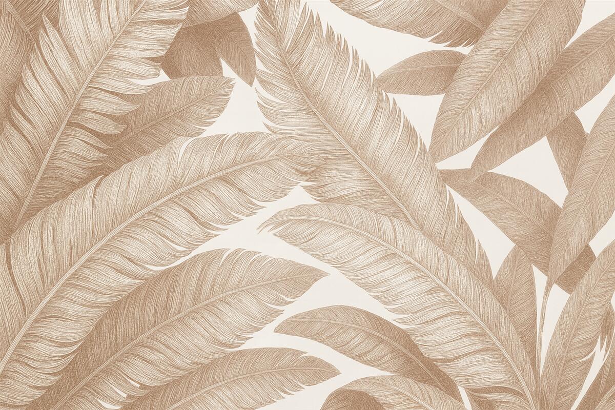 Fototapeta Subtelne liście palmowe w jasnych pastelowych, różowych, przejrzystych odcieniach na neutralnym, prostym tle.