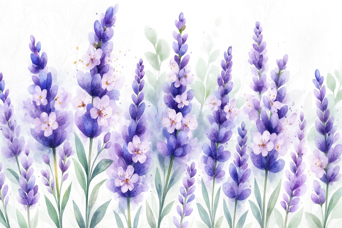 Fototapeta Fioletowe kwiaty lawendy na łące, z łagodnym tłem i zmiękczonym tłem.