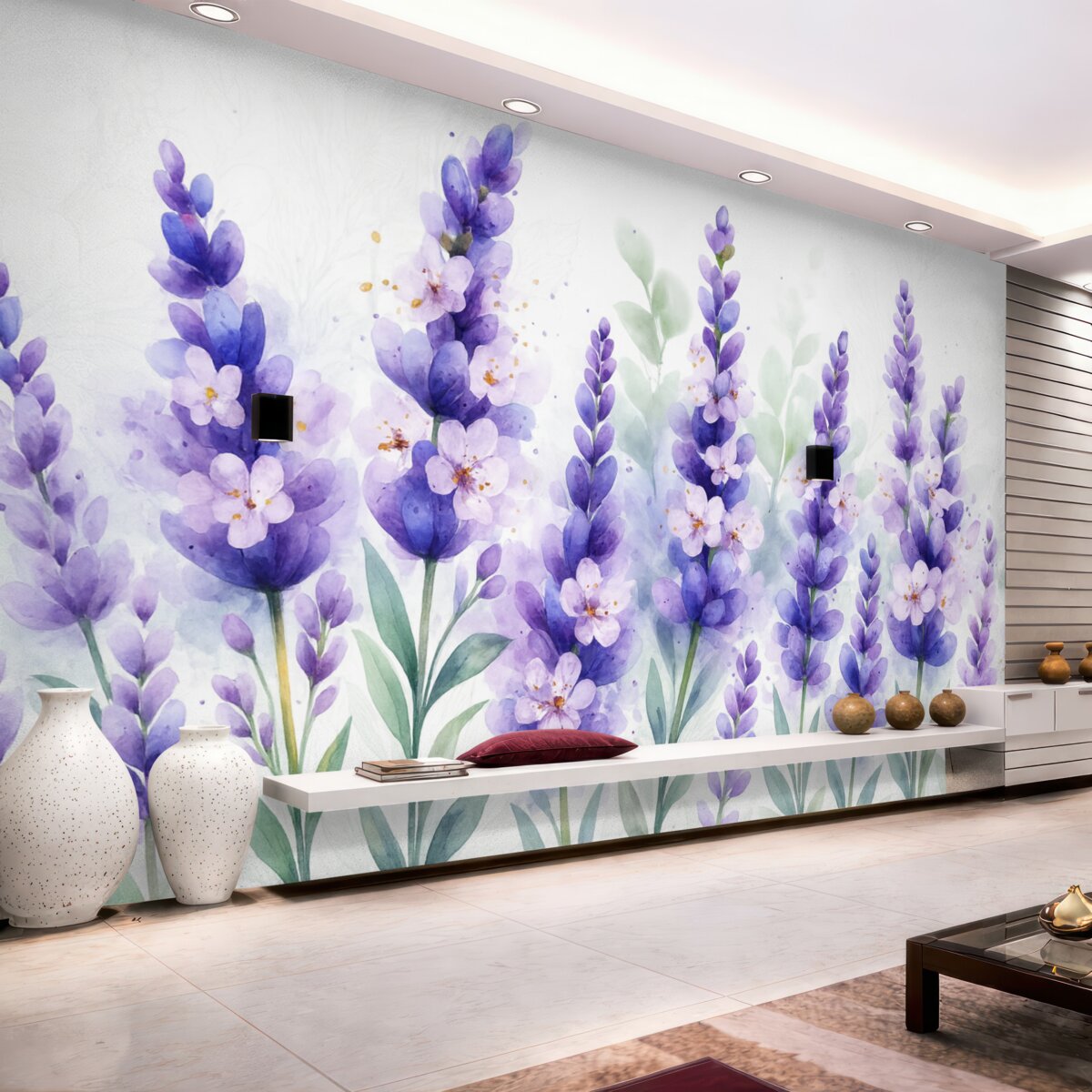 Fototapeta Fioletowe kwiaty lawendy na łące, z łagodnym tłem i zmiękczonym tłem.