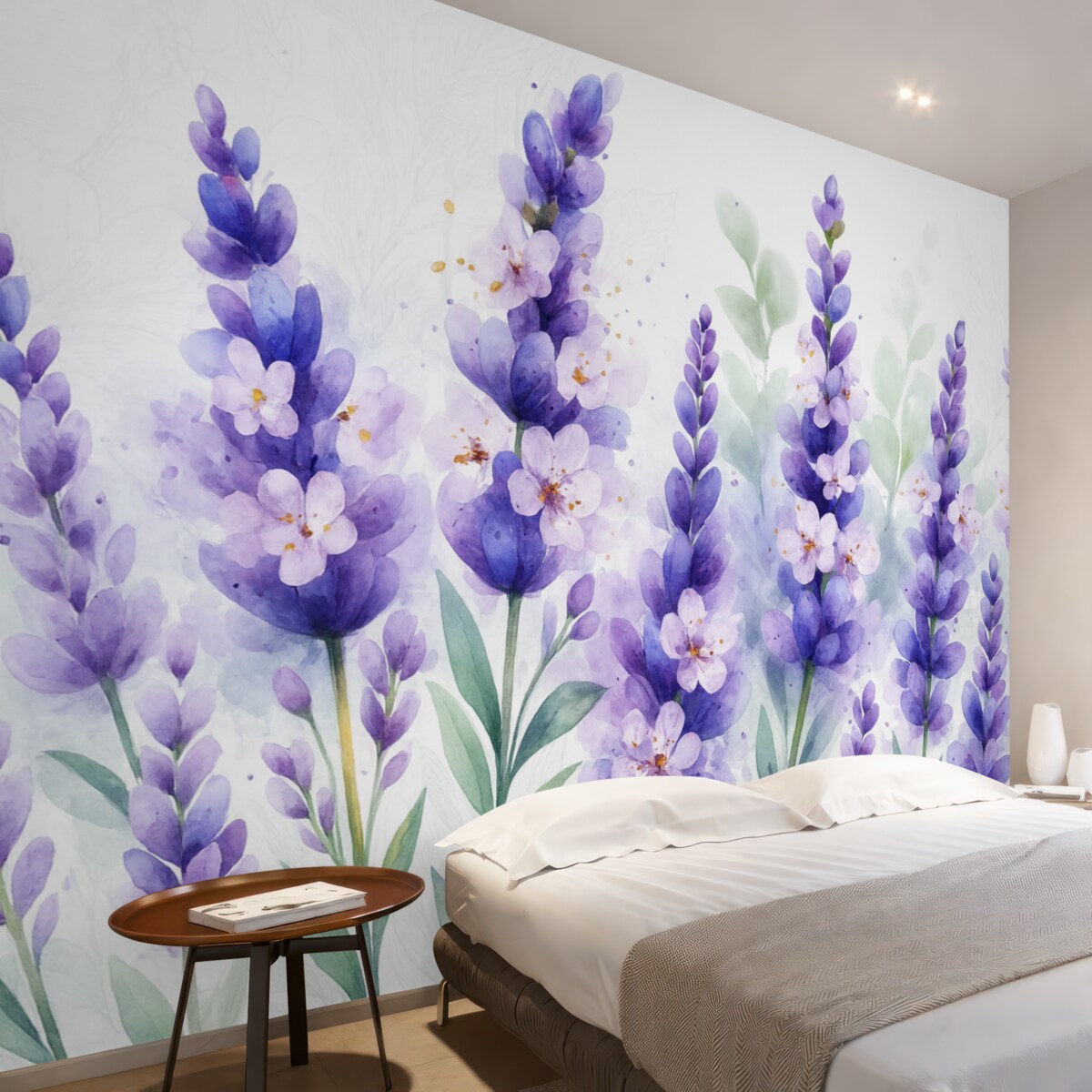 Fototapeta Fioletowe kwiaty lawendy na łące, z łagodnym tłem i zmiękczonym tłem.