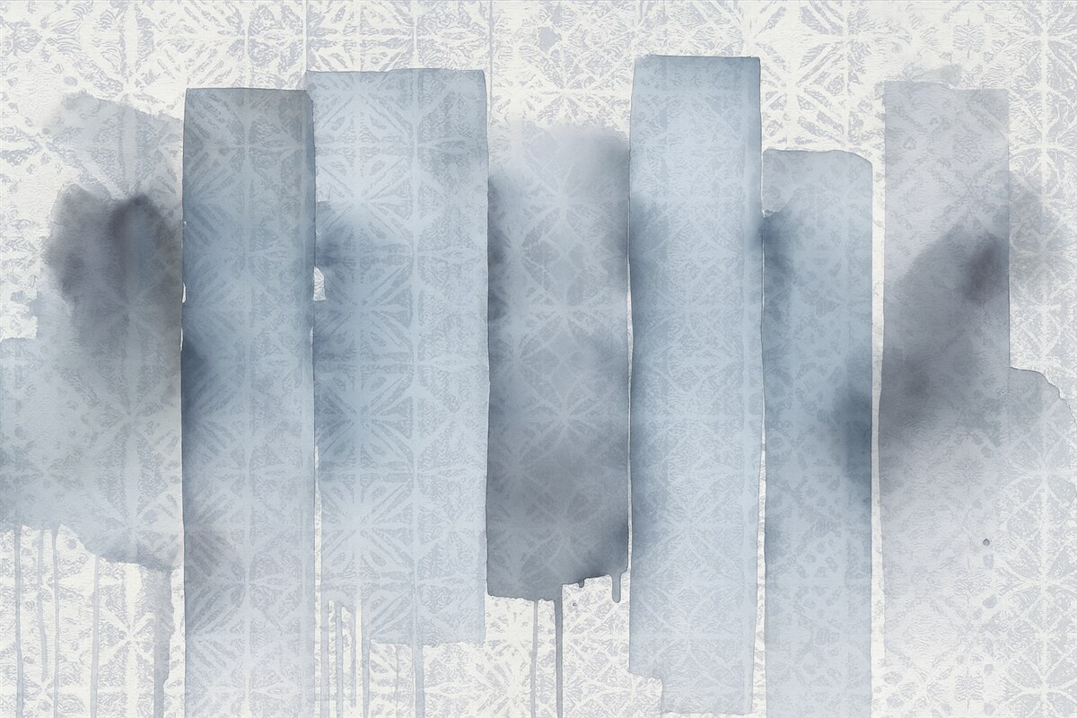 Fototapeta Akwarelowy abstrakcyjny wzór z dużymi niebieskimi smugami pędzla i motywem w stylu retro.