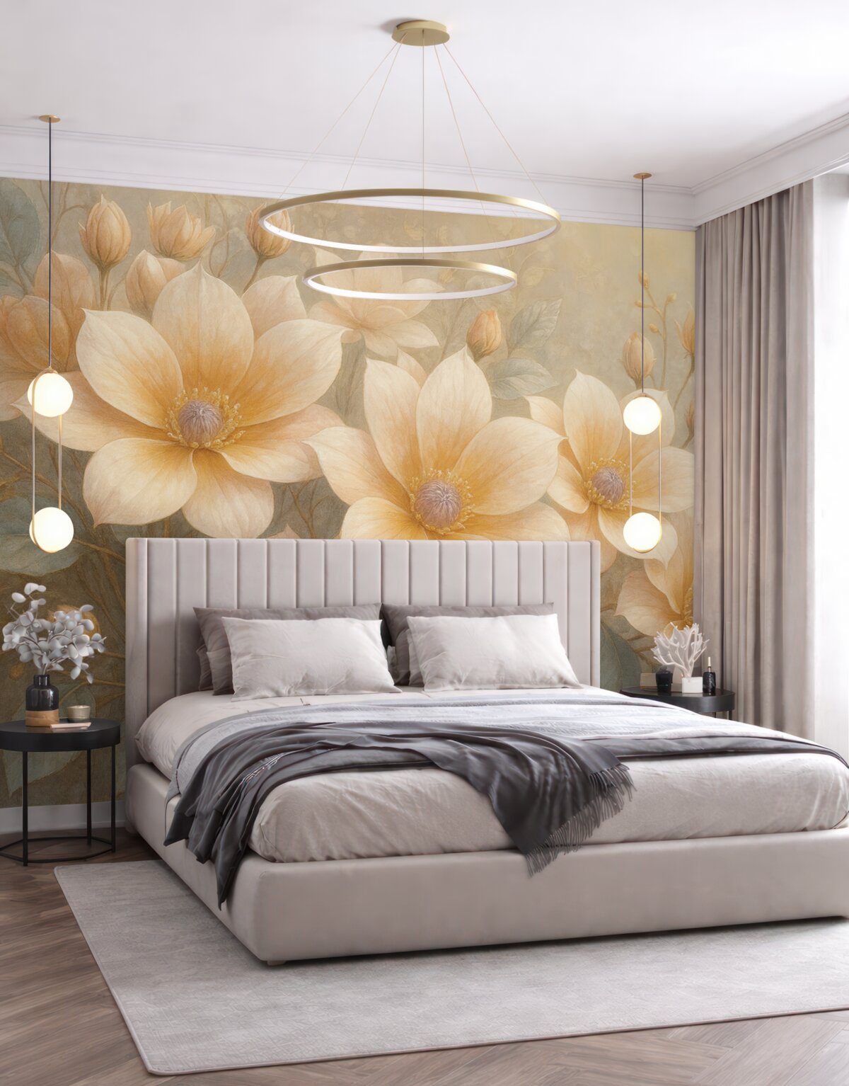 Fototapeta Pastelowe kwiaty z subtelnymi płatkami na rozmytym, strukturalnym tle, kształtujące wesoły nastrój.