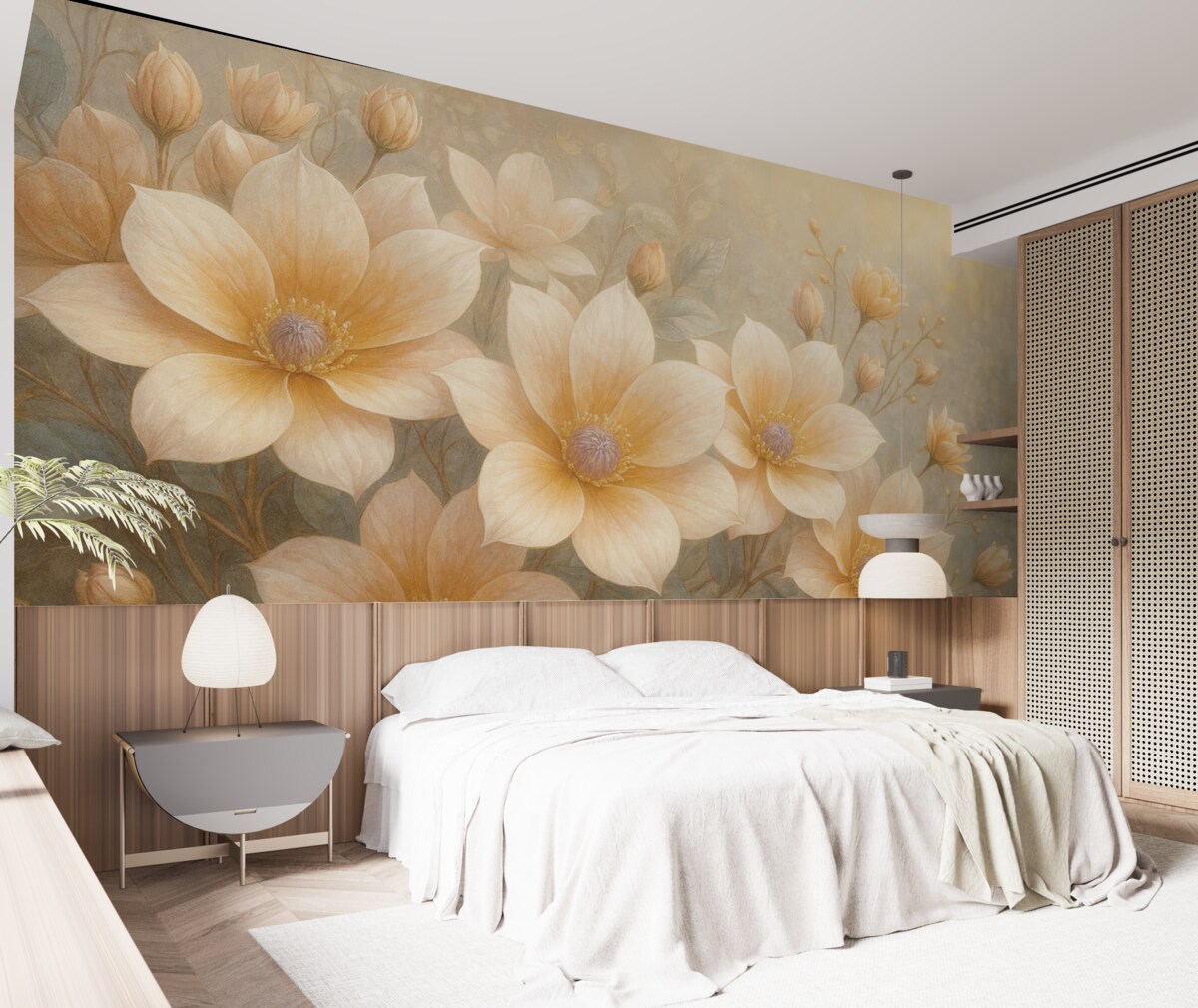 Fototapeta Pastelowe kwiaty z subtelnymi płatkami na rozmytym, strukturalnym tle, kształtujące wesoły nastrój.