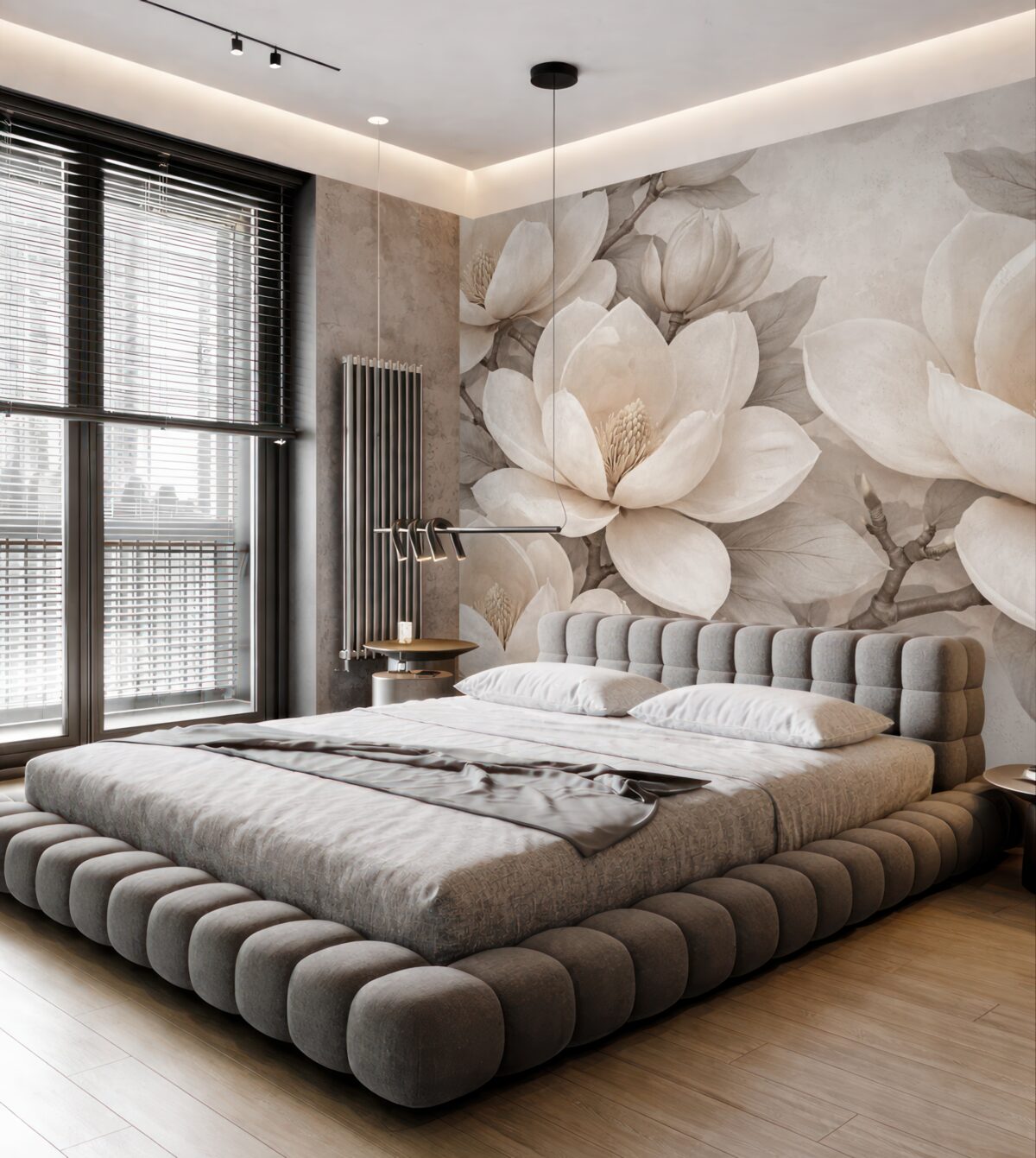 Fototapeta Białe kwiaty magnolii w pełnym rozkwicie, z gładkimi, subtelnymi płatkami i teksturowanym naturalnym tłem.