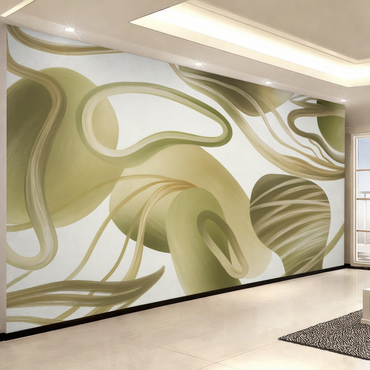 Fototapeta Abstrakcyjne, wirujące formy i krzywe w tonacjach beżowych tworzą dynamiczną i płynną kompozycję.