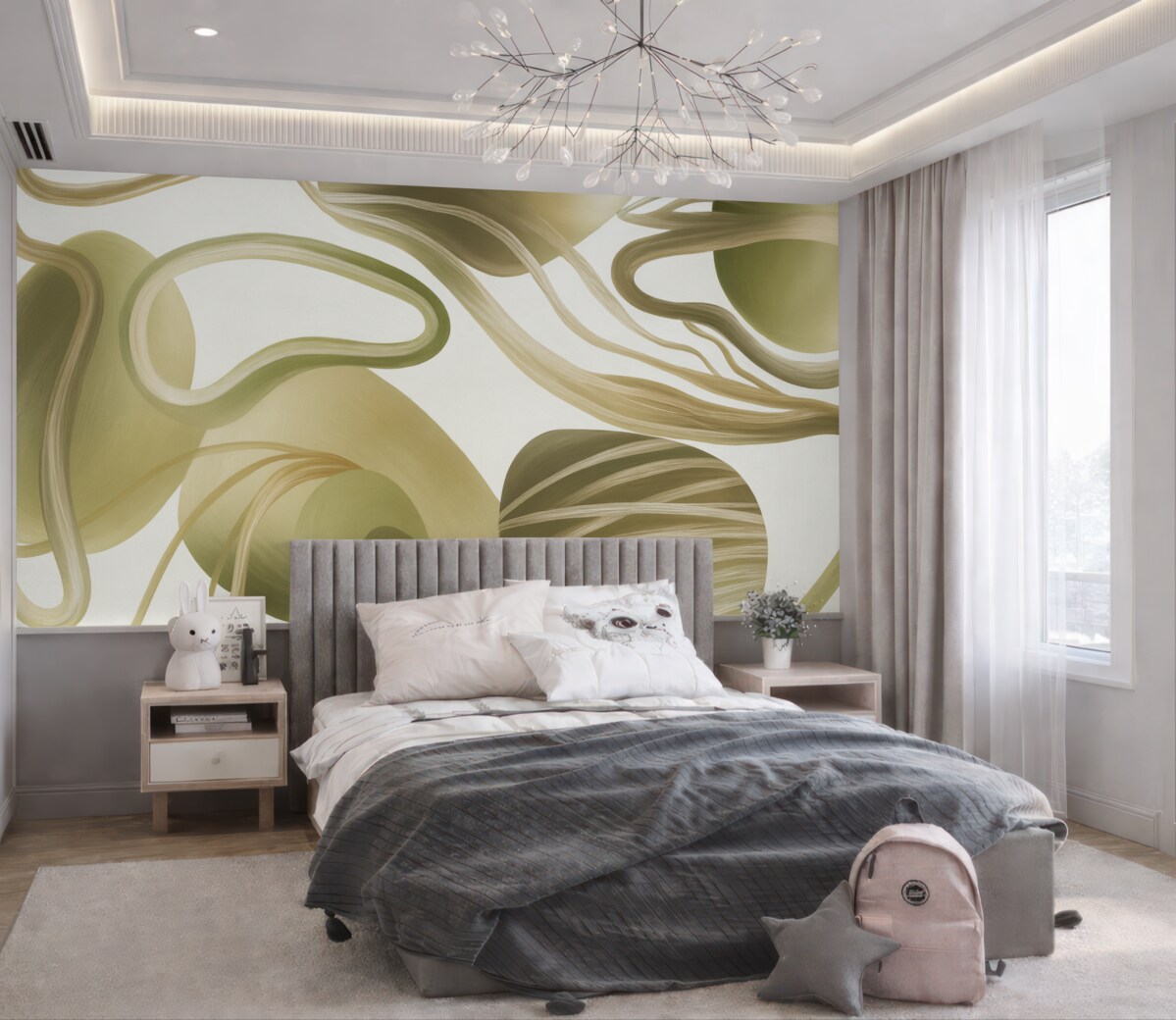 Fototapeta Abstrakcyjne, wirujące formy i krzywe w tonacjach beżowych tworzą dynamiczną i płynną kompozycję.