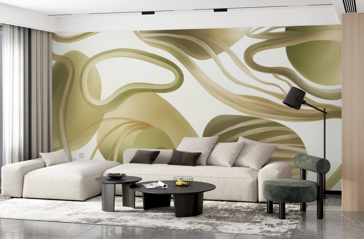 Fototapeta Abstrakcyjne, wirujące formy i krzywe w tonacjach beżowych tworzą dynamiczną i płynną kompozycję.