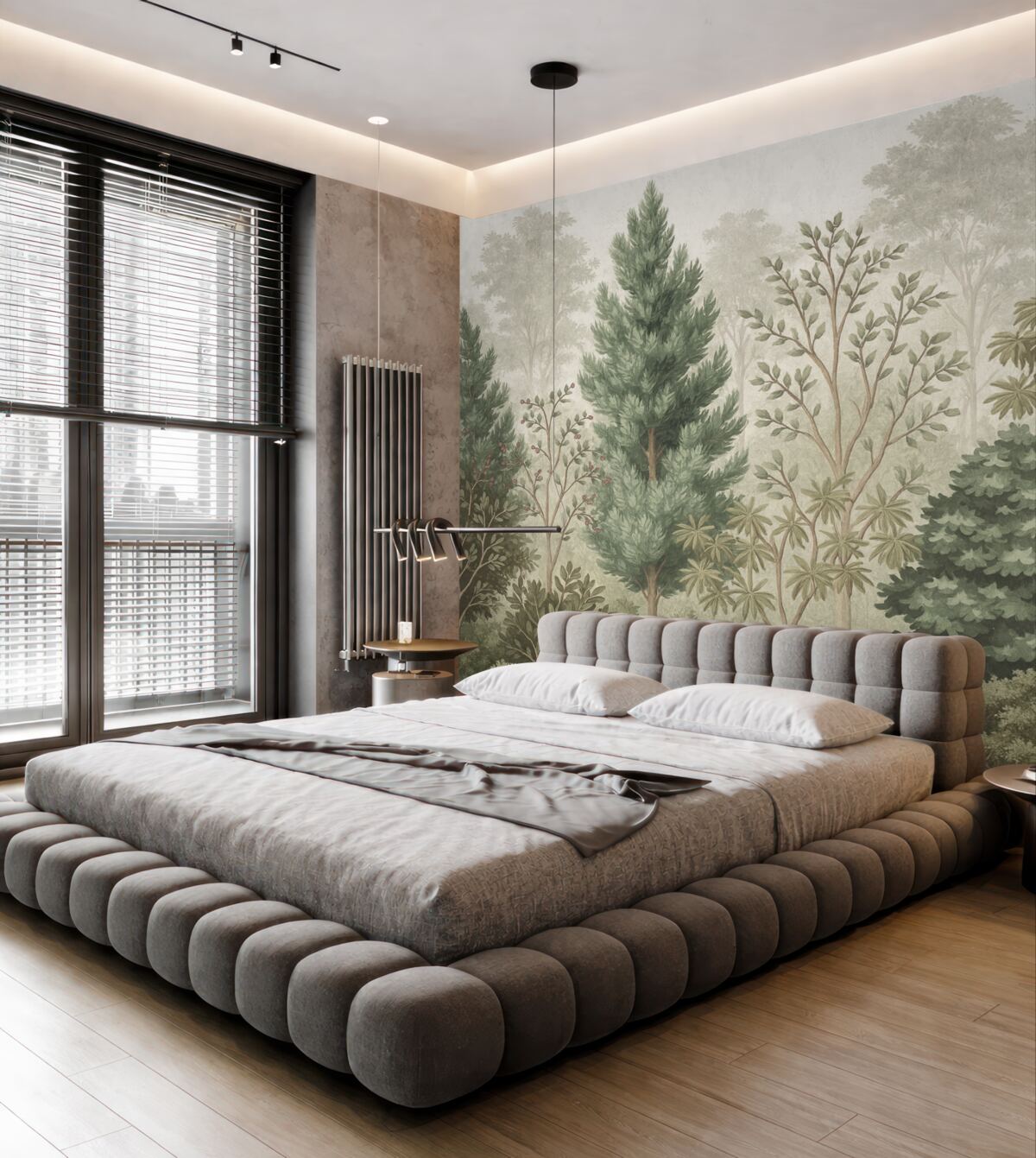 Fototapeta Gęsty, zielony las z przeróżnymi rodzajami wiecznie zielonych drzew i krzewów, obfitujący w intensywną zieleń innych liści.