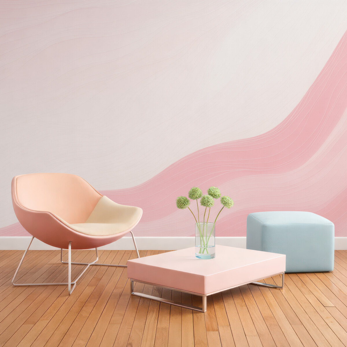 Fototapeta Różowe ślady i białe linie.