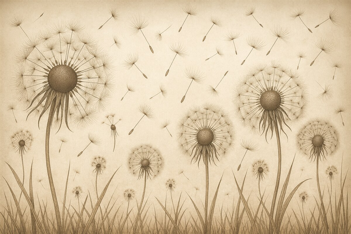 Fototapeta Mlecze w ciemnej tonacji, na tle papieru retro.