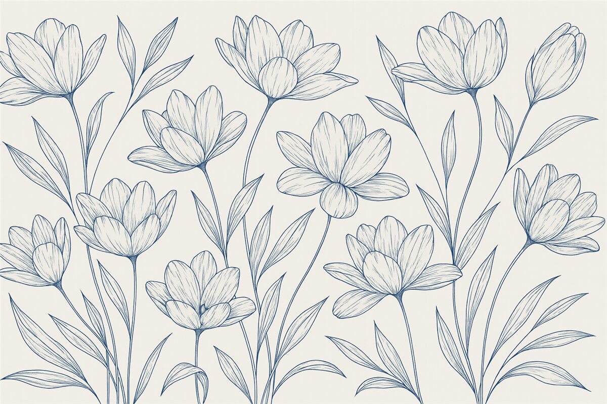 Fototapeta Jasne tło, spore niebieskie kwiaty.