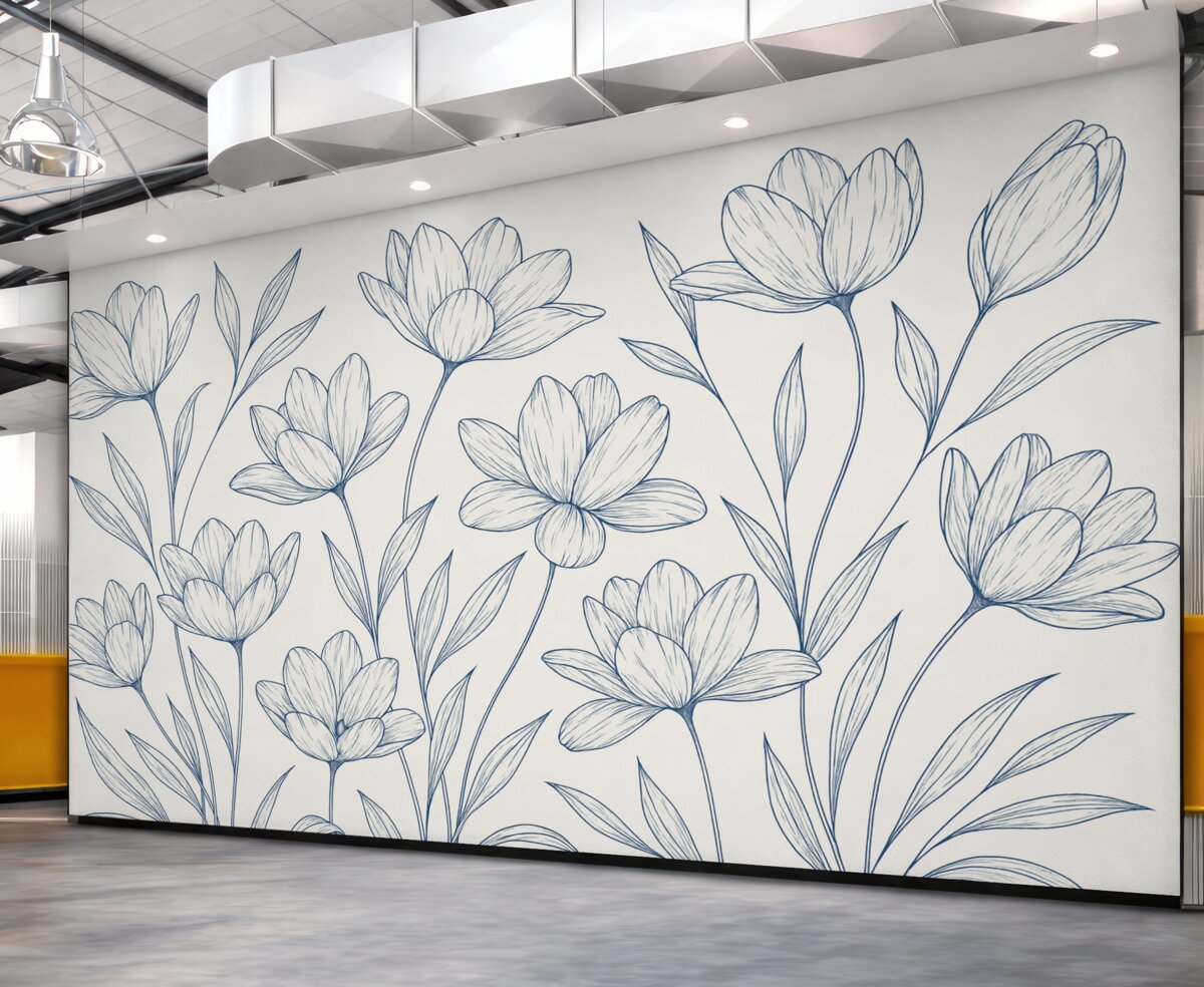 Fototapeta Jasne tło, spore niebieskie kwiaty.