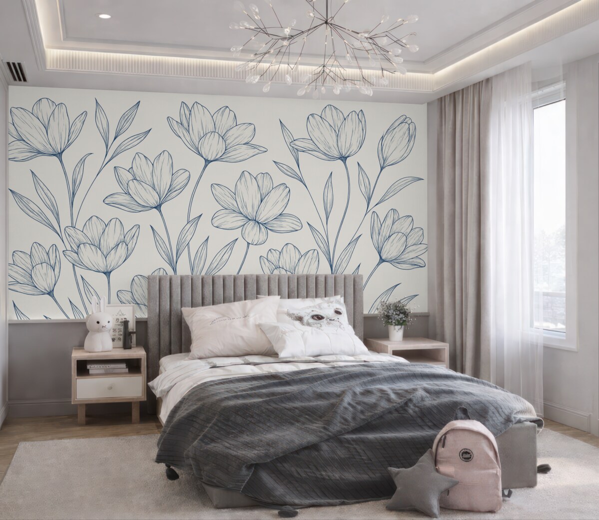 Fototapeta Jasne tło, spore niebieskie kwiaty.