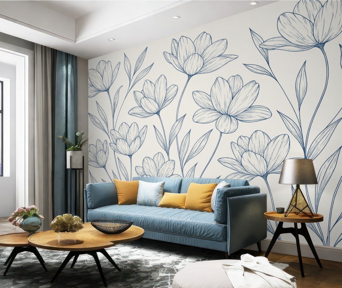 Fototapeta Jasne tło, spore niebieskie kwiaty.