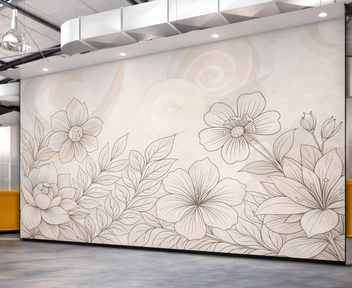 Fototapeta Rozległe kwiaty w linii, beżowe tło.