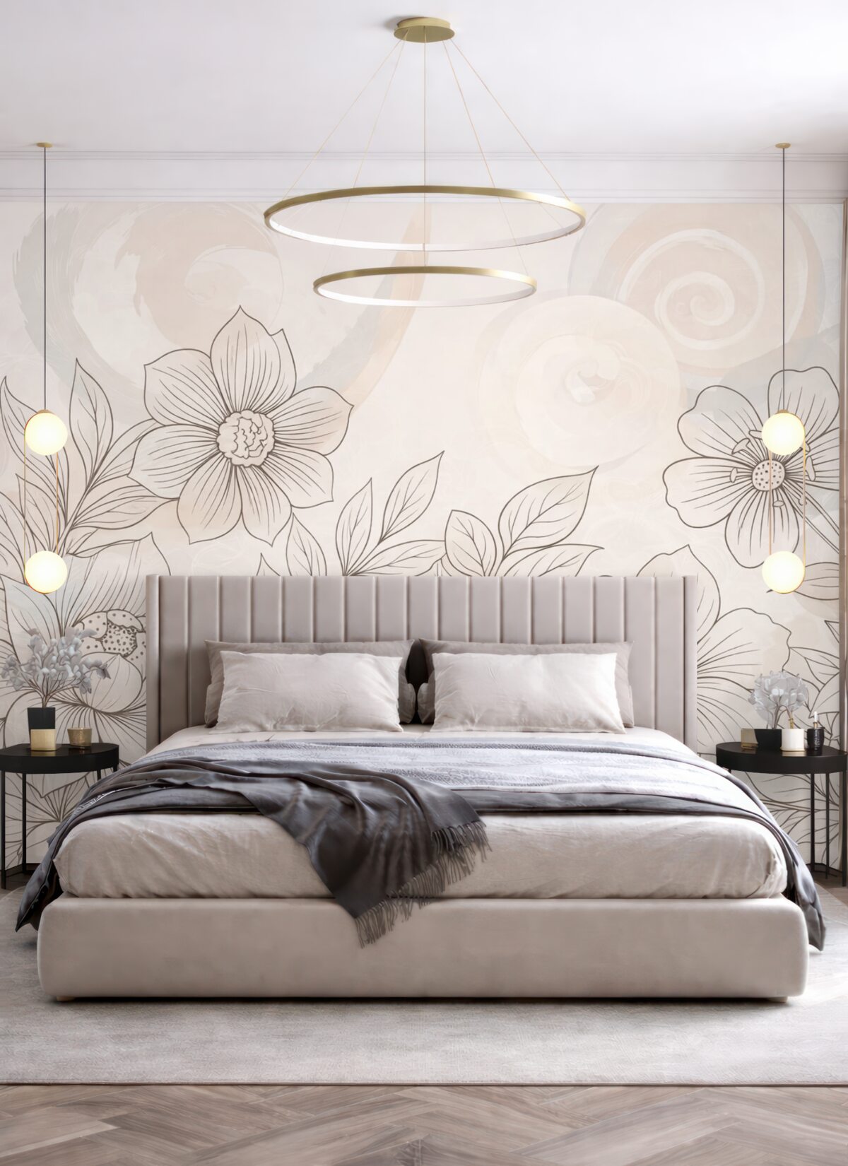 Fototapeta Rozległe kwiaty w linii, beżowe tło.