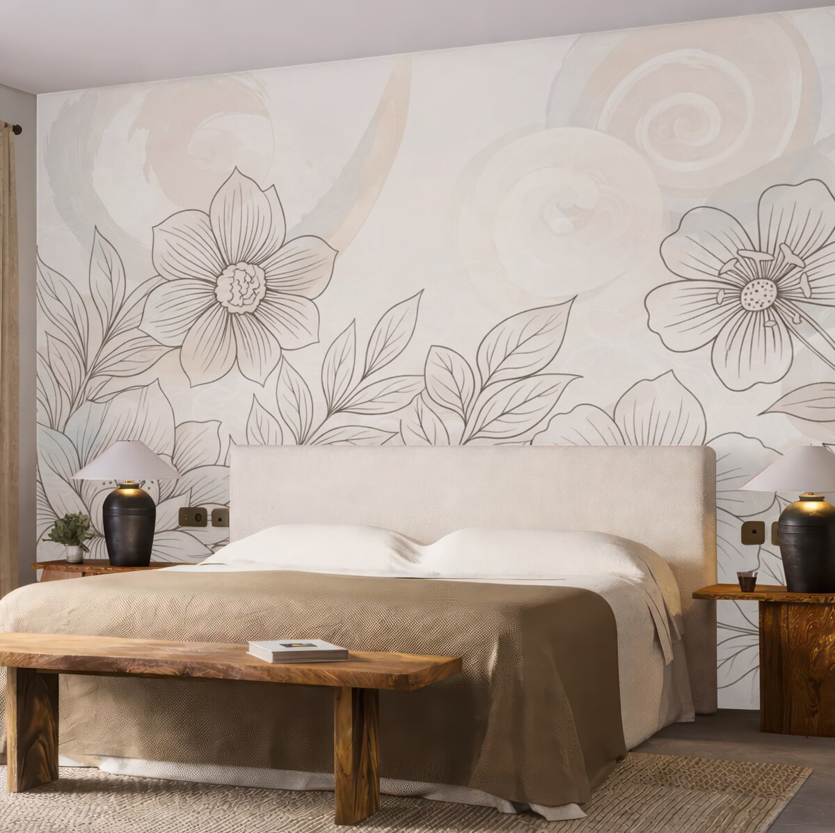 Fototapeta Rozległe kwiaty w linii, beżowe tło.