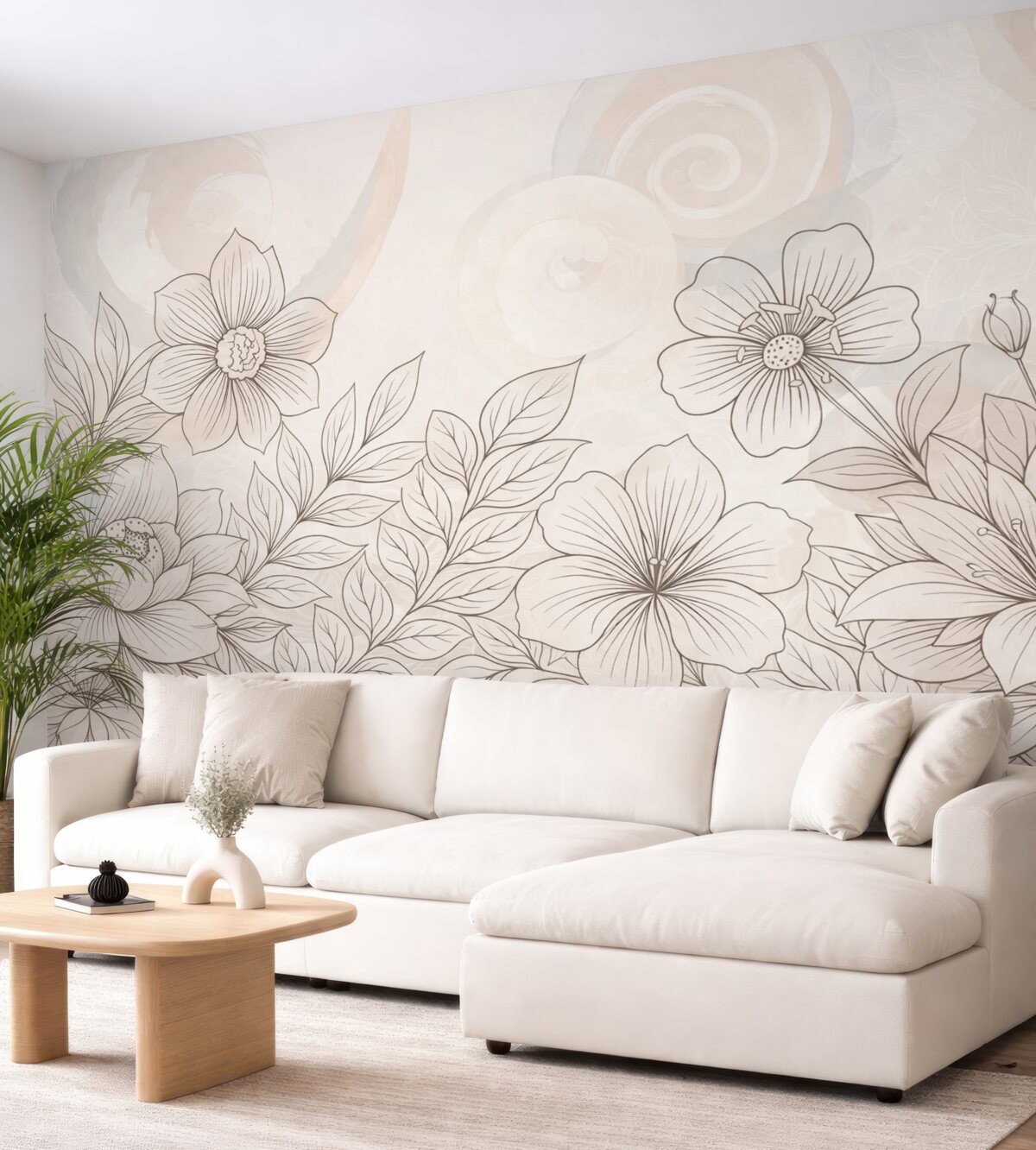 Fototapeta Rozległe kwiaty w linii, beżowe tło.