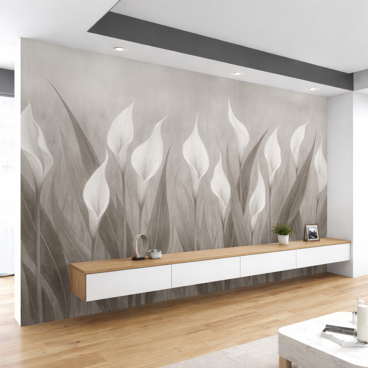 Fototapeta Kwiaty namalowane na betonowej ścianie.